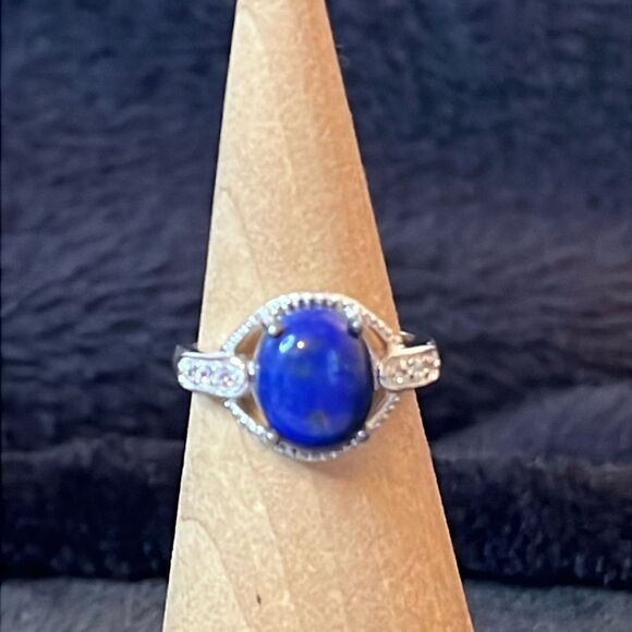 NWT LAPIS LAZULI &Simulated Diamond 925 Sterling Silver Ring 6 - Picture 1 of 14